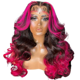 Ombre Pink Body Wave Human Hair Wig Pre-Plucked