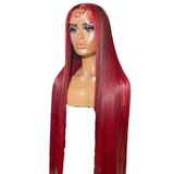 Ombre Red Brazilian Straight Lace Human Hair Wig Pre Plucked