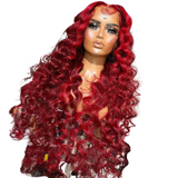 Cherry Red Deep Wave Curly Human Hair Wig Pre-Plucked