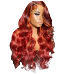 Ombre Red with Orange Body Wave Wig Pre-Plucked