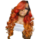 Red Orange Ombre Body Wave Color Wig Pre-Plucked