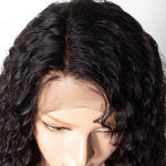Deep Wave 13x4 Transparent Frontal Lace Wig Natural Black 180% Density