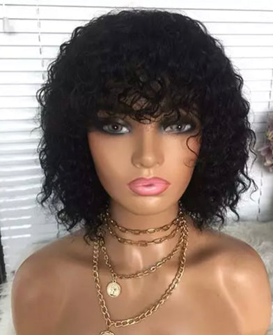 10 Inch Glue less Curly Wig with Bangs