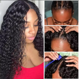 V-Part Wig Kinky Curly Virgin Hair 180% Density Natural Black