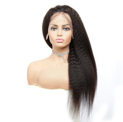 Kinky Straight 13*4 Transparent Frontal Lace Wig Natural Black 180% Density