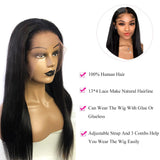 Straight 13x4  Transparent Frontal Lace Wig Natural Black 180% Density